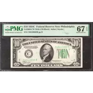 $10 1934-C.  Small Size $10 Federal Reserve Notes 2008-C