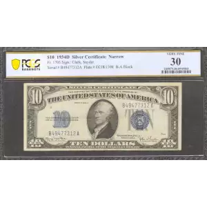 $10 1934-D blue seal. Small Silver Certificates 1705