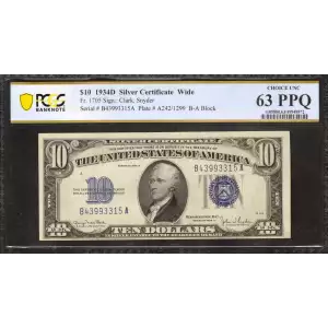 $10 1934-D blue seal. Small Silver Certificates 1705