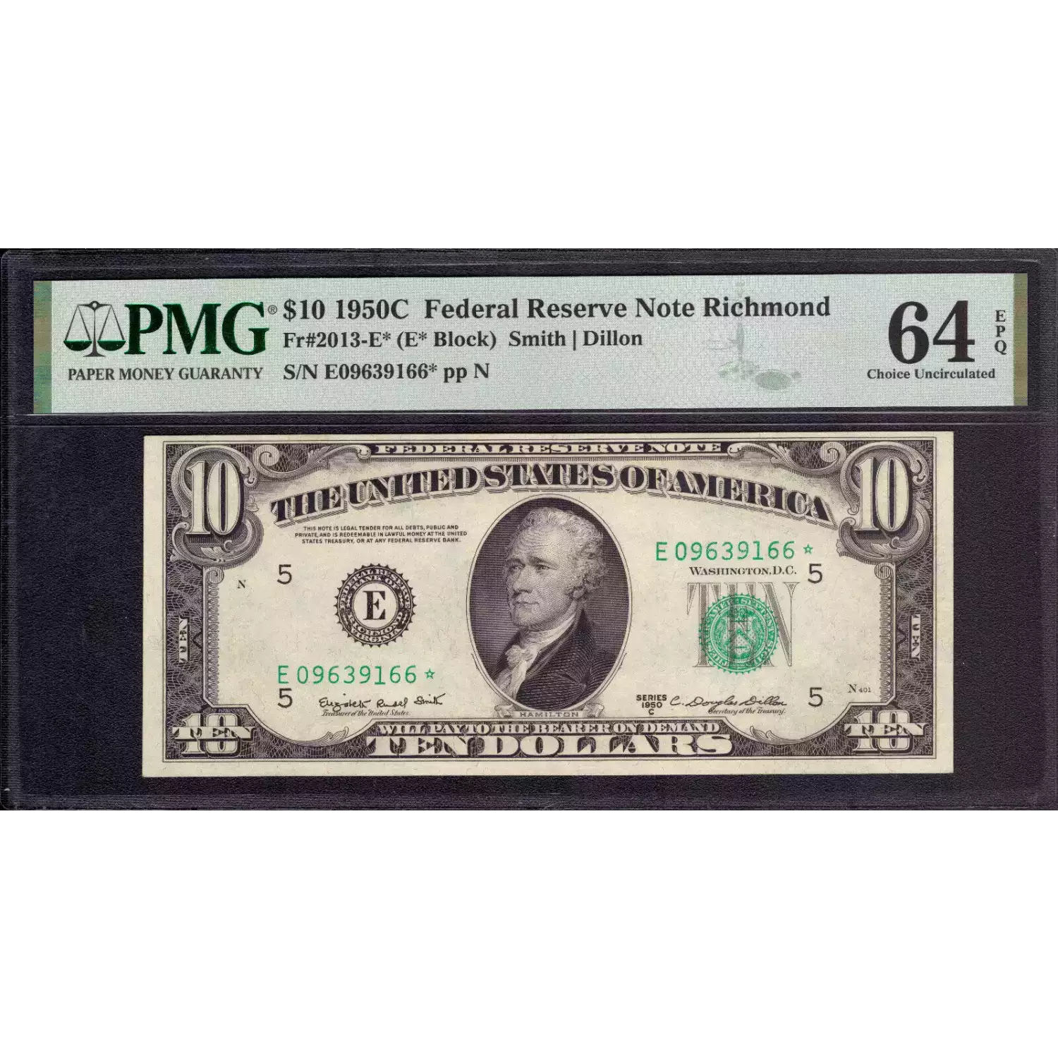 $10 1950-C.  Small Size $10 Federal Reserve Notes 2013-E*