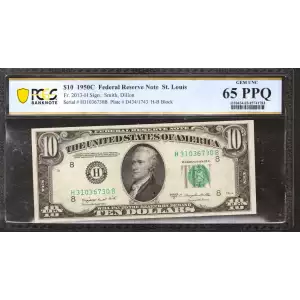 $10 1950-C.  Small Size $10 Federal Reserve Notes 2013-H