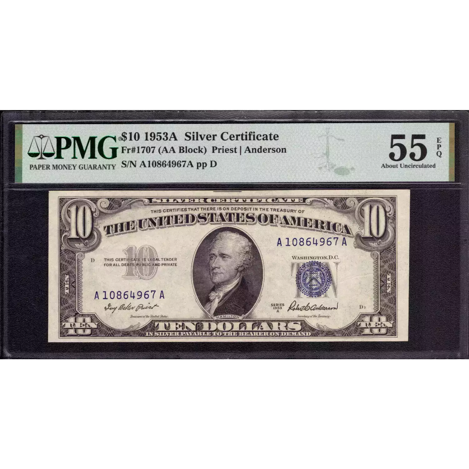 $10 1953-A blue seal. Small Silver Certificates 1707