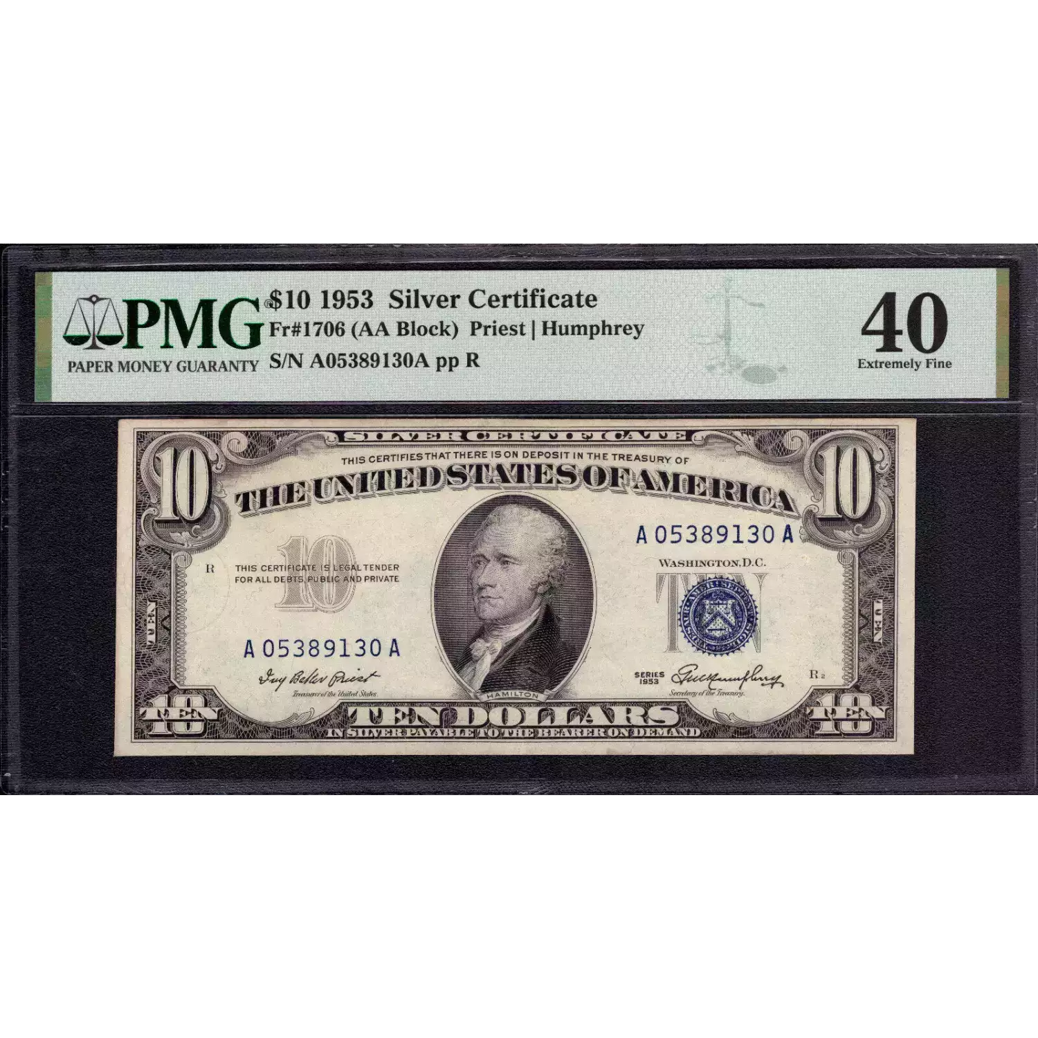 $10 1953 blue seal. Small Silver Certificates 1706