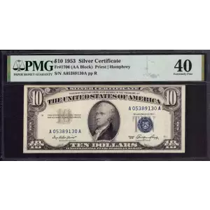 $10 1953 blue seal. Small Silver Certificates 1706