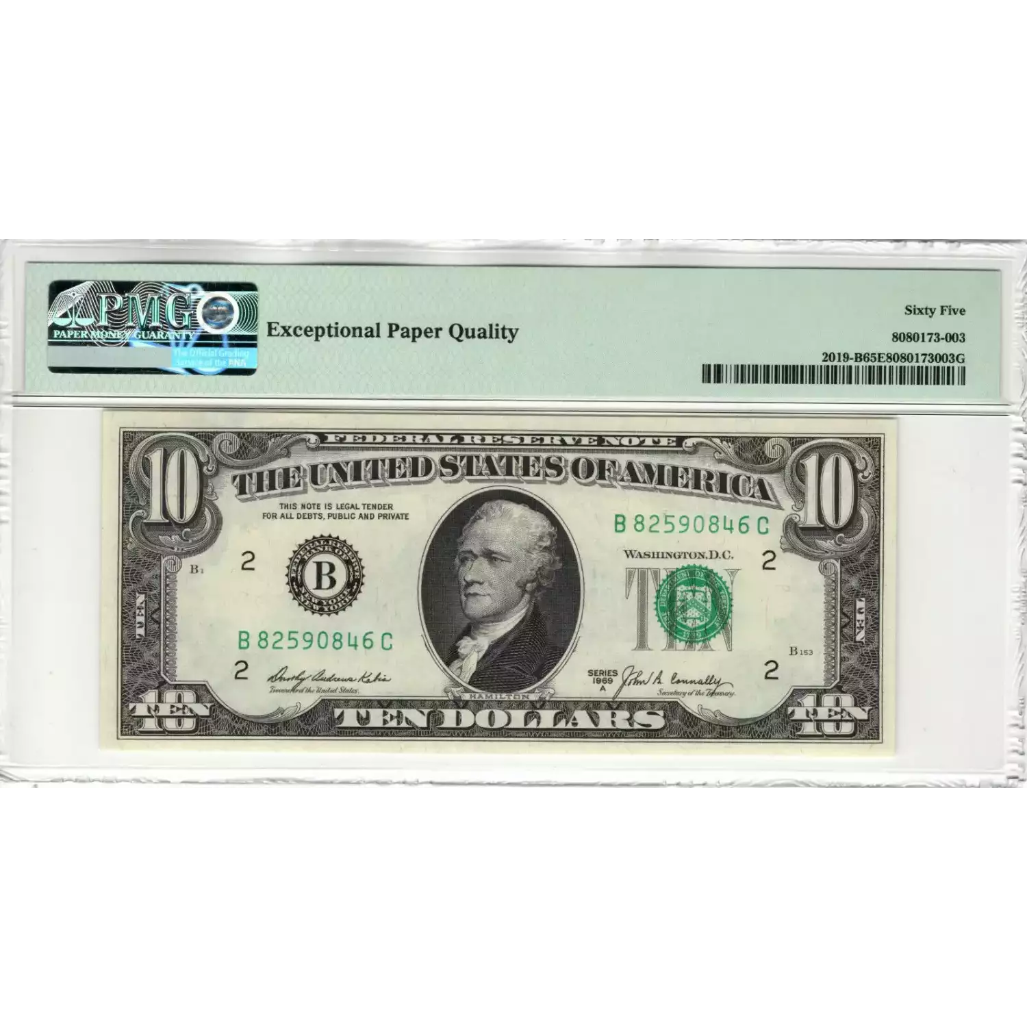 $10 1969-A. Treasury seal. Small Size $10 Federal Reserve Notes 2019-B