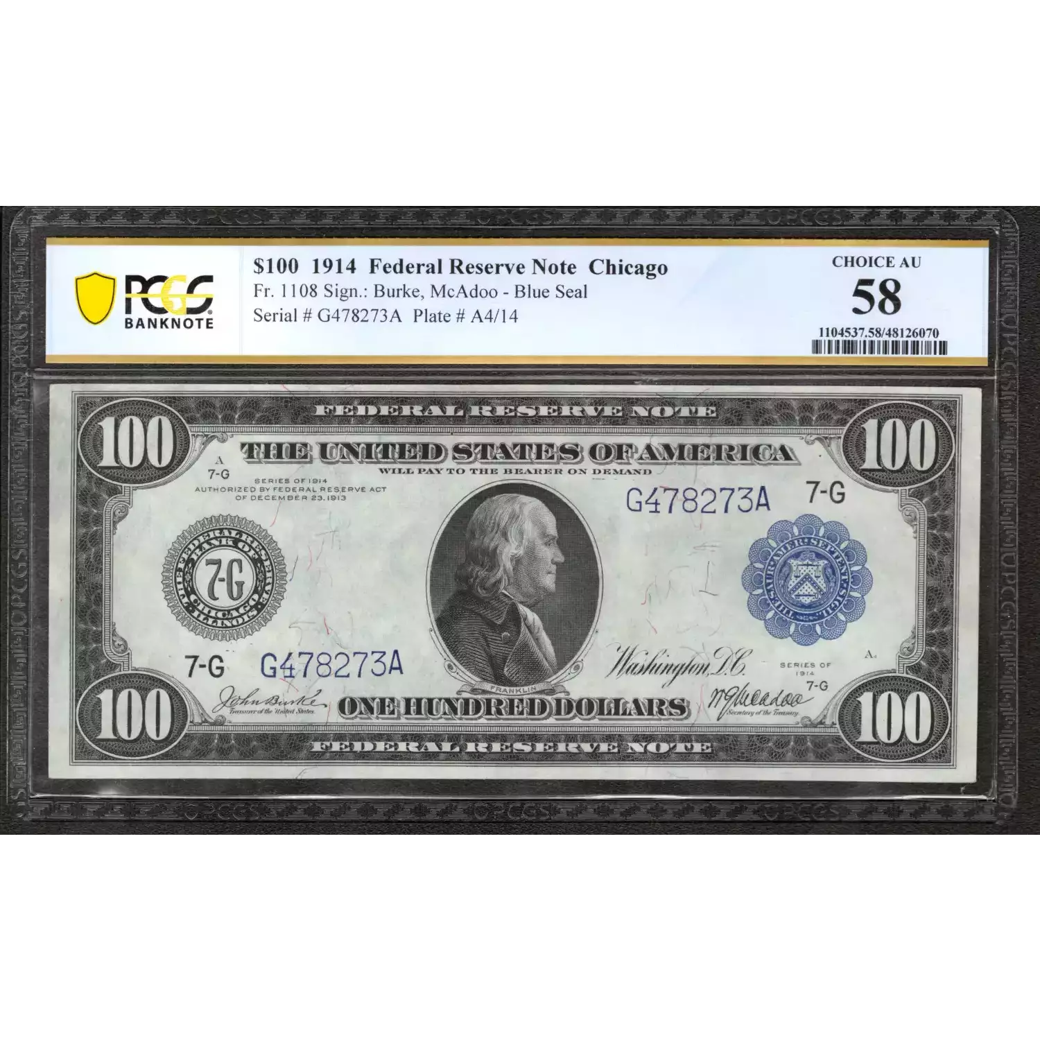 $100 1914 Red Seal Federal Reserve Notes 1108