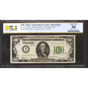 $100 1928-A.  Small Size $100 Federal Reserve Notes 2151-I