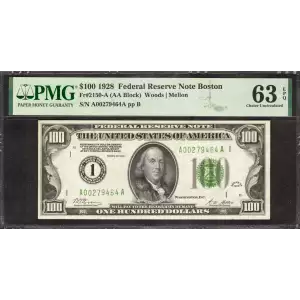 $100 1928 Green seal Small Size $100 Federal Reserve Notes 2150-A