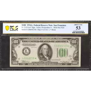$100 1934-A.  Small Size $100 Federal Reserve Notes 2153-Lm*