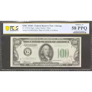 $100 1934-C.  Small Size $100 Federal Reserve Notes 2155-G