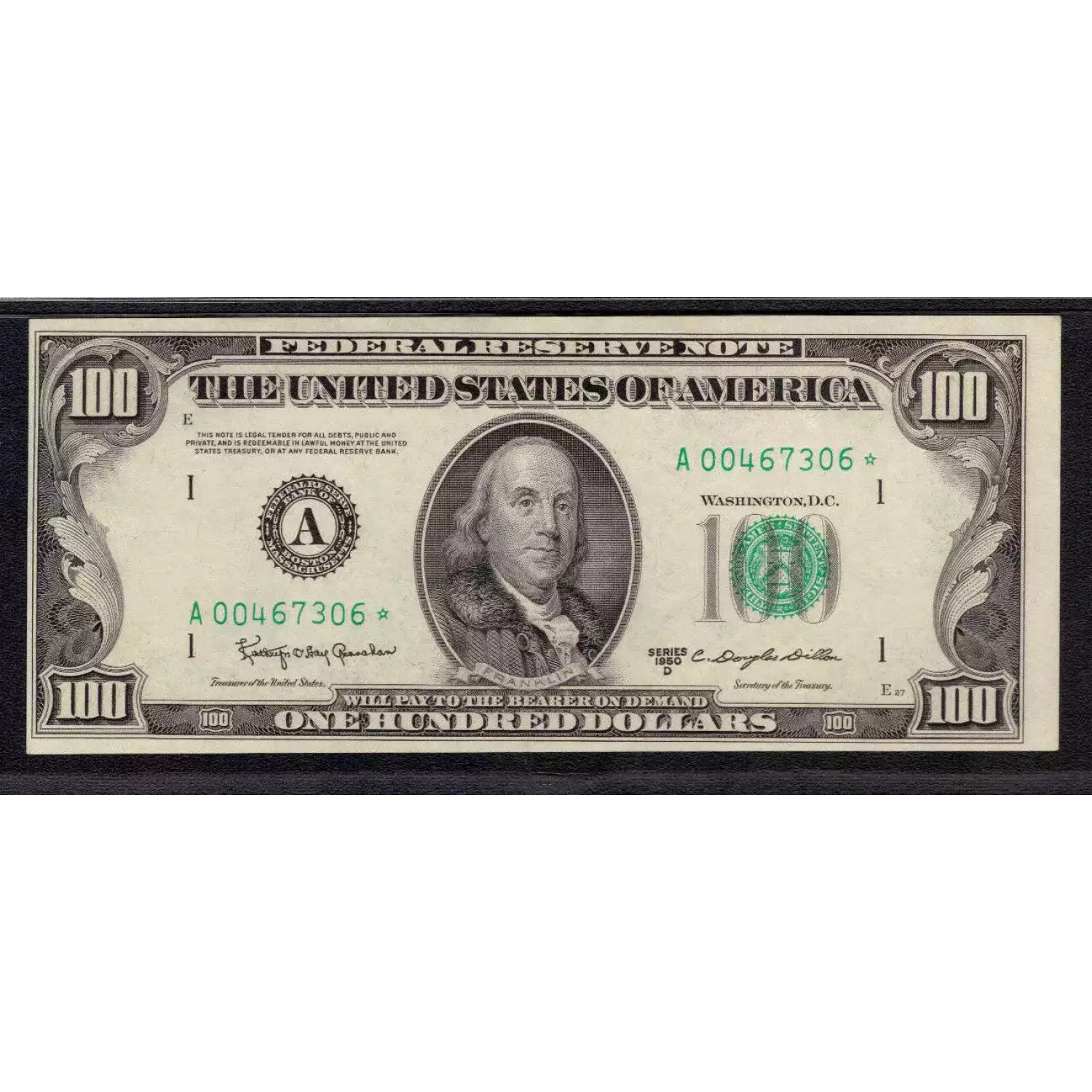 $100 1950-D.  Small Size $100 Federal Reserve Notes 2161-A* (3)