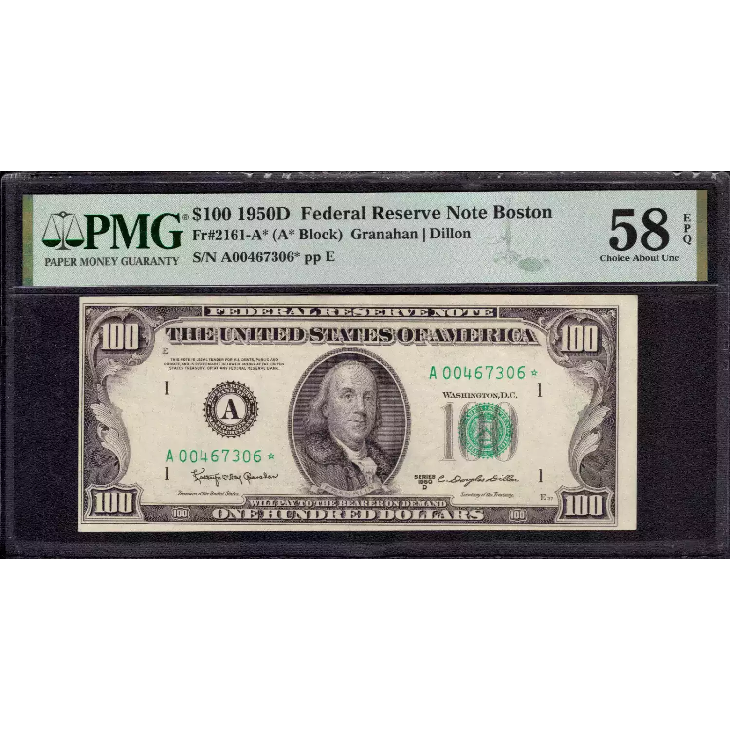 $100 1950-D.  Small Size $100 Federal Reserve Notes 2161-A*