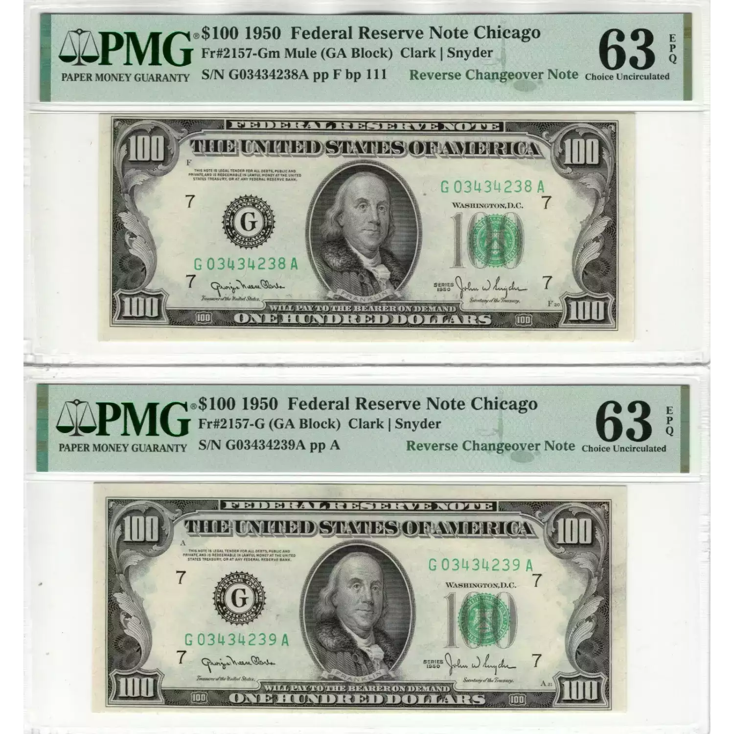 $100 1950  Small Size $100 Federal Reserve Notes 2157-Gm