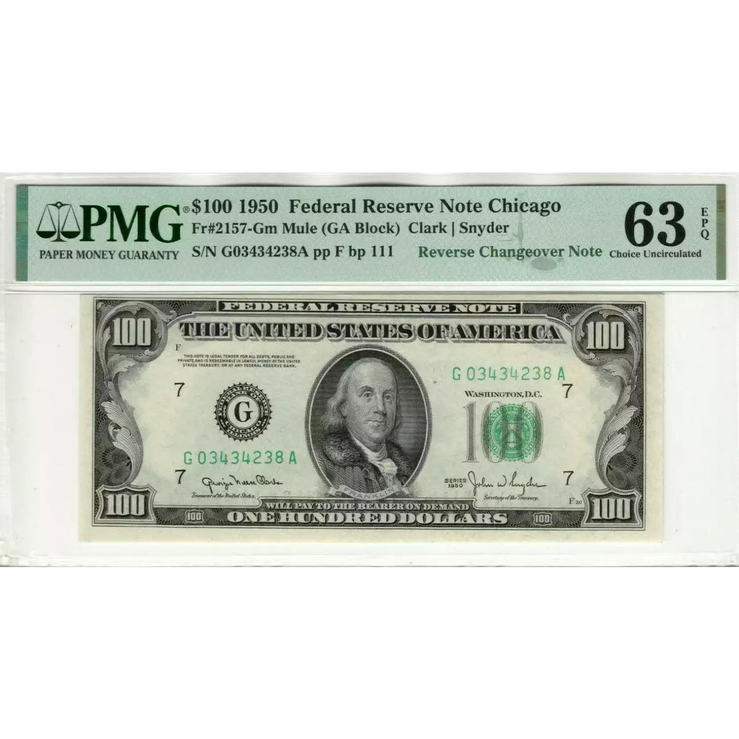 $100 1950  Small Size $100 Federal Reserve Notes 2157-Gm (5)