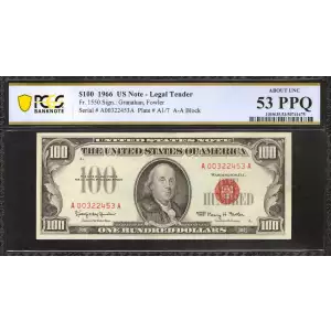 $100 1966 red seal. Small Legal Tender Notes 1550