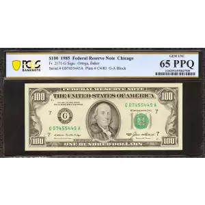 $100 1985  Small Size $100 Federal Reserve Notes 2171-G