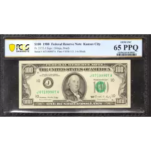 $100 1988  Small Size $100 Federal Reserve Notes 2172-J
