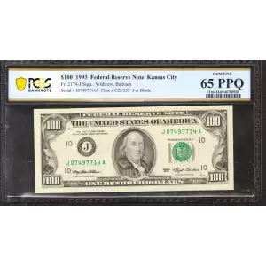 $100 1993  Small Size $100 Federal Reserve Notes 2174-J (2)
