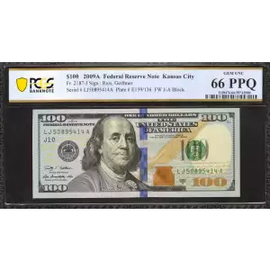 $100 2009-A.  Small Size $100 Federal Reserve Notes 2187-J