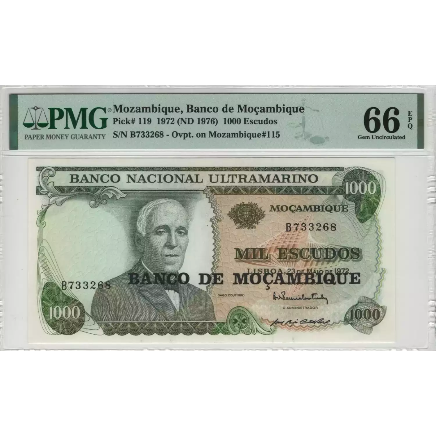 1000 Escudos ND (1976 - old date 23.5.1972), 1976 ND Provisional Issue  Mozambique 119