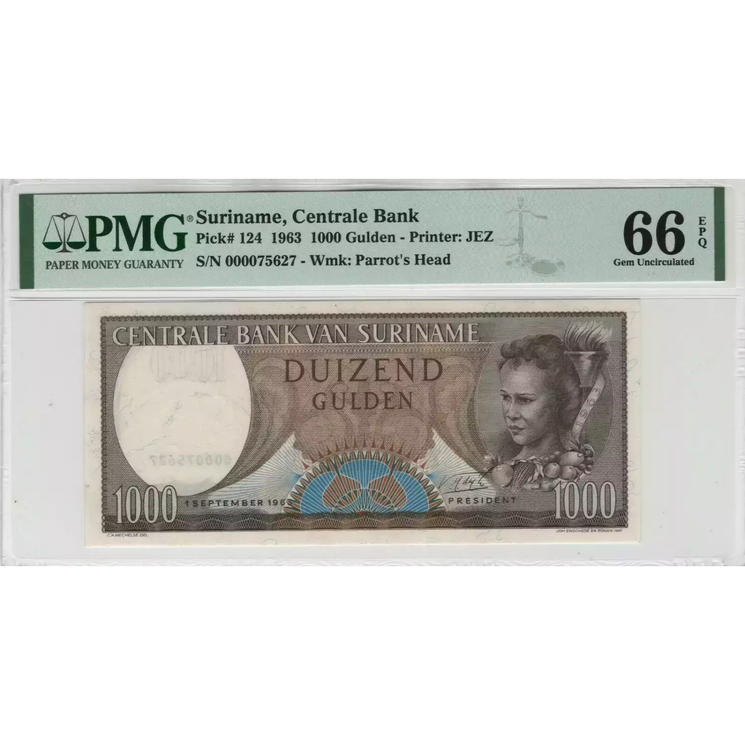 1000 Gulden 1.9.1963, 1963 Issue  Surinam 124