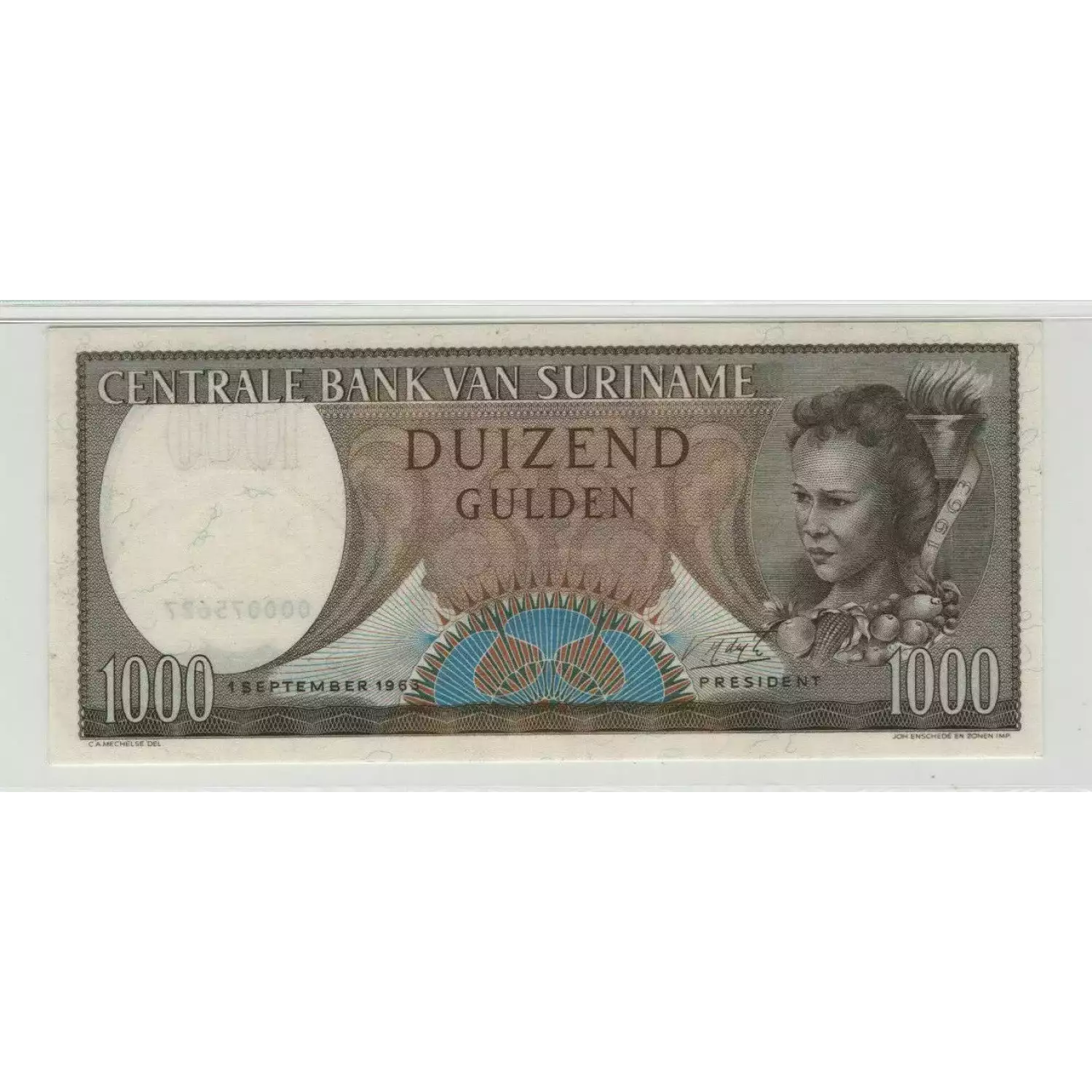 1000 Gulden 1.9.1963, 1963 Issue  Surinam 124 (3)