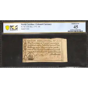 10s December, 1771  COLONIAL CURRENCY NC-138