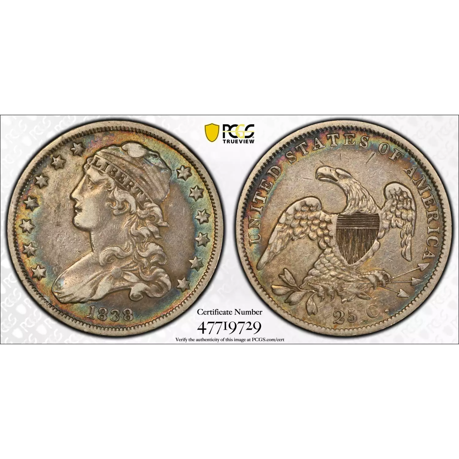 1838 25C Capped Bust