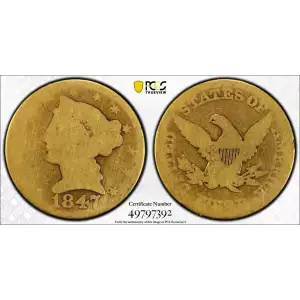 1847 LIBERTY HEAD HALF EAGLE $5 GOLD PCGS CERTIFIED FR 02 FAIR (392) (2)