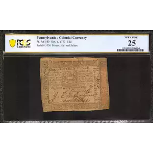 18d October 1, 1773  COLONIAL CURRENCY PA-163