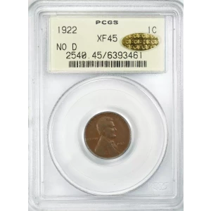 1922 NO D LINCOLN WHEAT CENT PENNY 1C PCGS & CAC CERTIFIED XF 45 EXTRA FINE (461 (3)