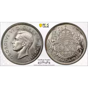 1946 CANADA SILVER FIFTY CENTS 50C NARROW DATE PCGS MS 63 MINT STATE UNC (484)