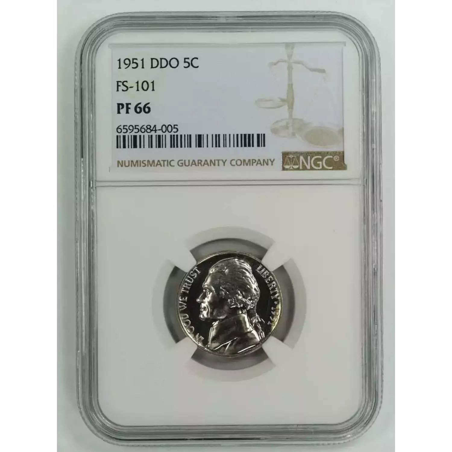 1951-PHILADELPHIA Nickel Jefferson NGC PF-66 FS-101 DDO - Kearney Coin ...