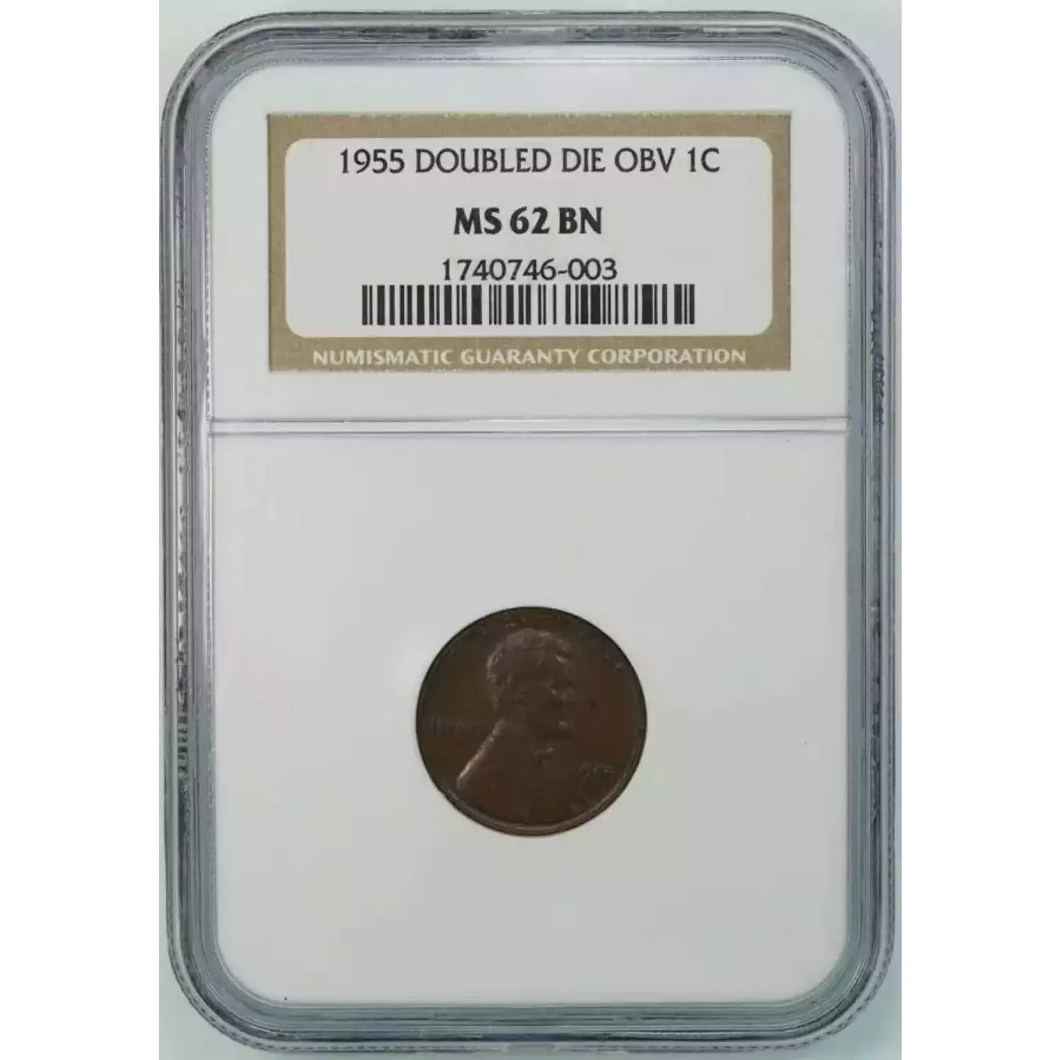 1955 1C Doubled Die Obverse Lincoln Cent PCGS MS62BN