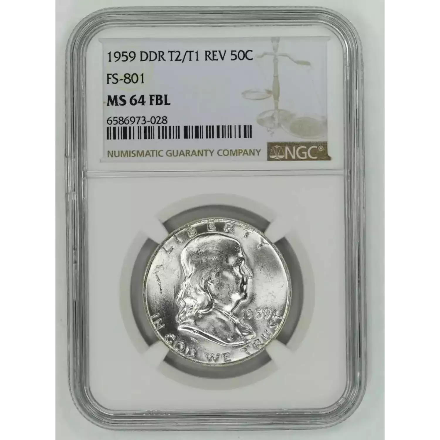 1959-PHILADELPHIA Half Dollars Franklin NGC MS-64 FBL FS-801 DDR ...