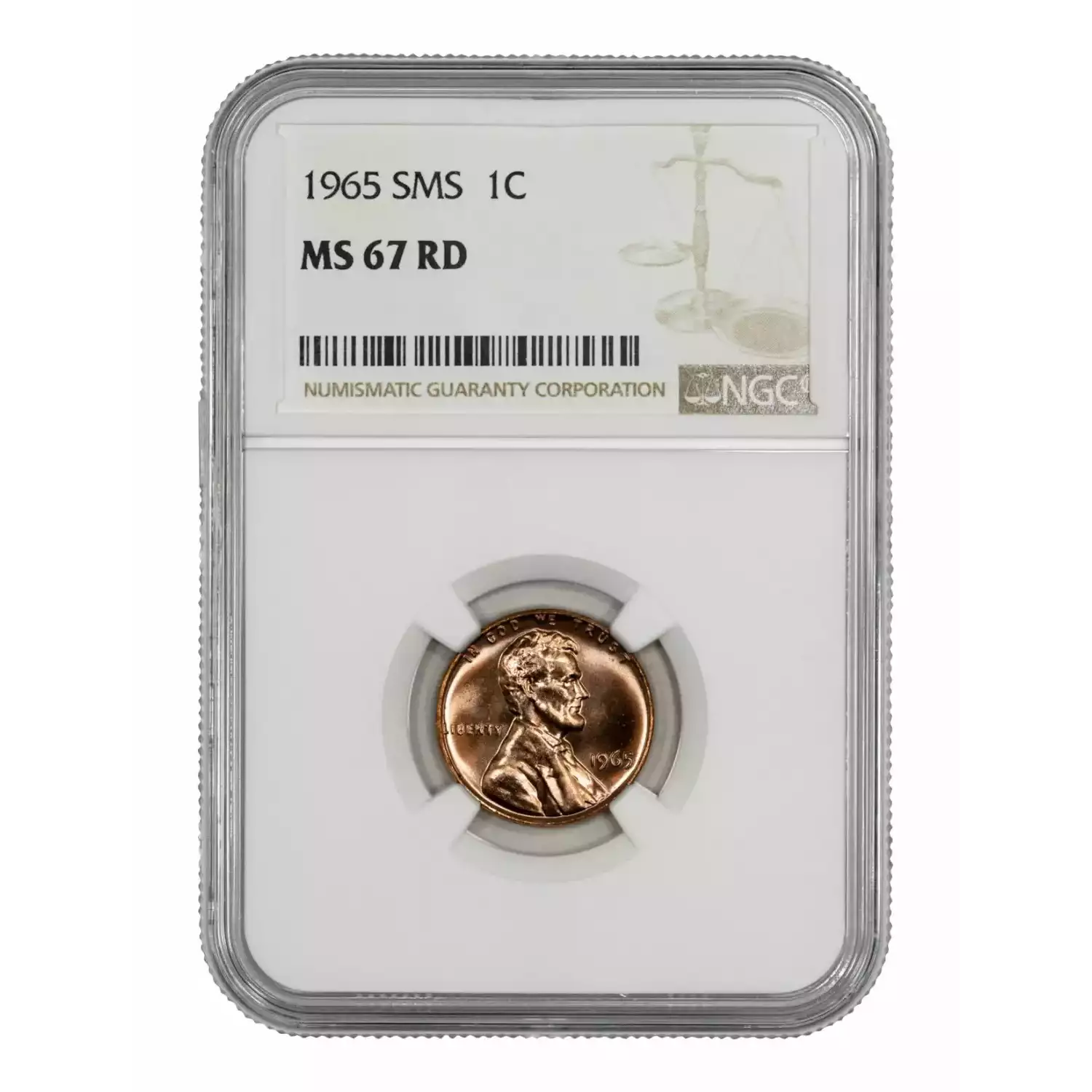 1965 SMS LINCOLN MEMORIAL CENT PENNY 1C NGC CERTIFIED MS 67 RD