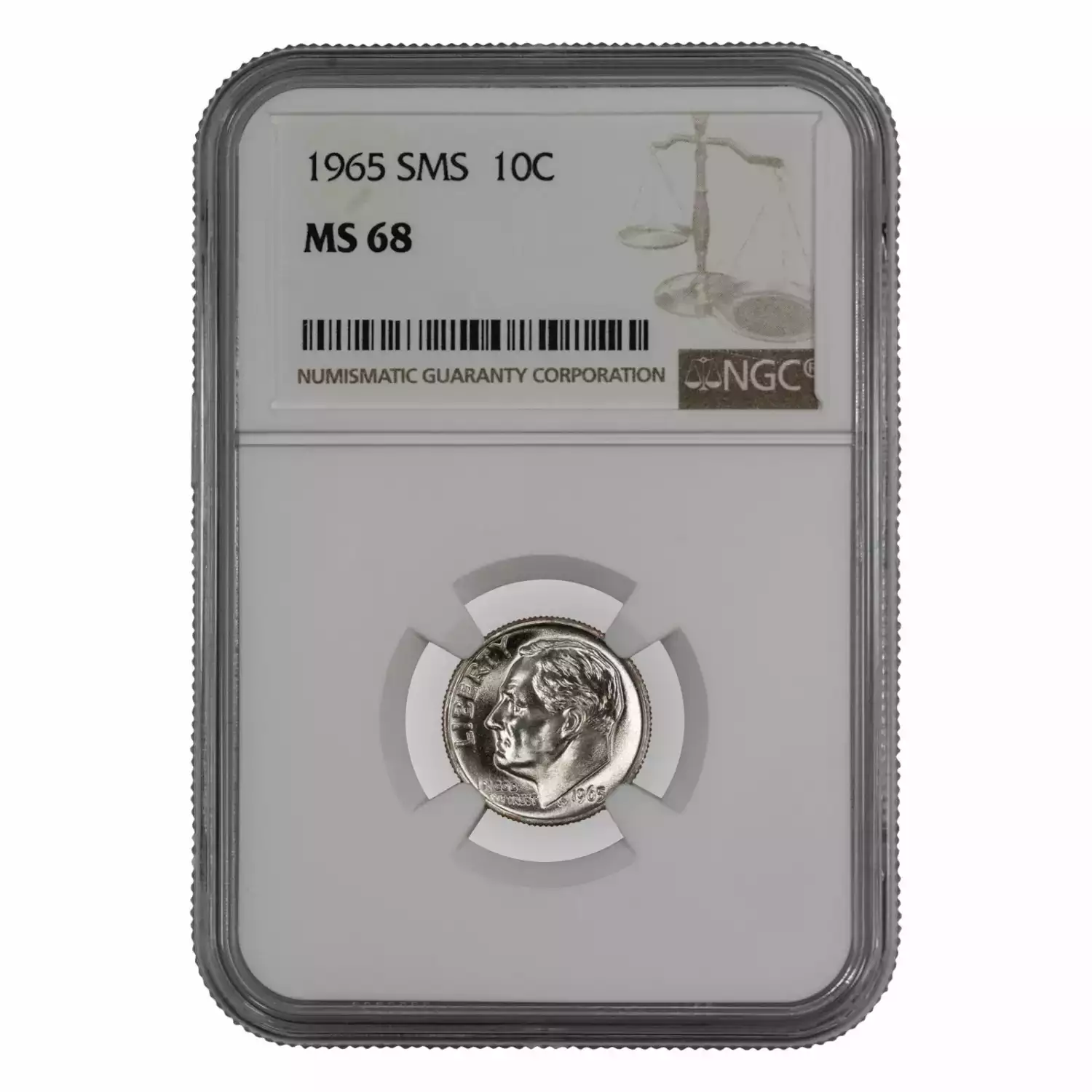 1965 SMS ROOSEVELT DIME 10C NGC CERTIFIED MS 68