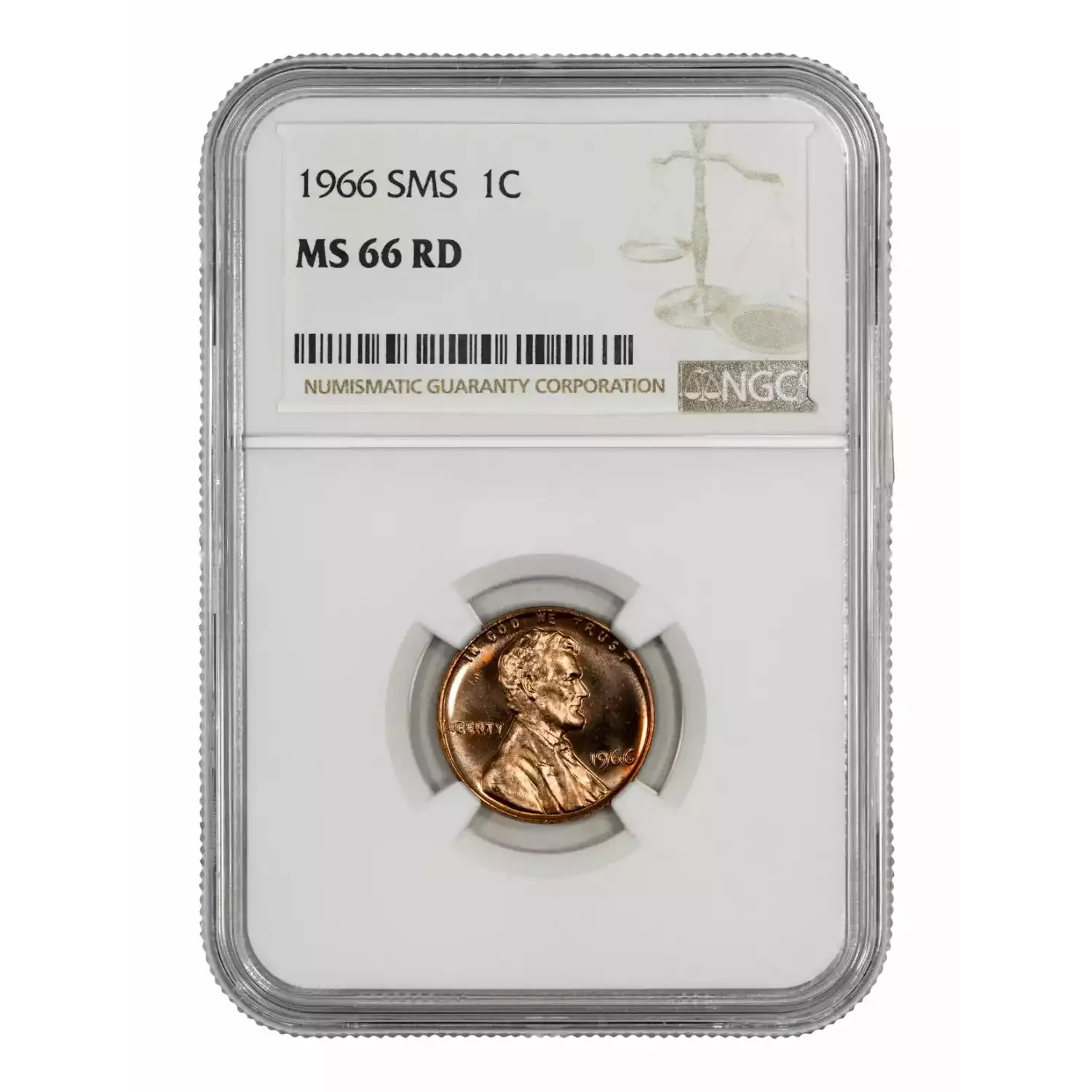 1966 SMS LINCOLN MEMORIAL CENT PENNY 1C NGC CERTIFIED MS 66 RD