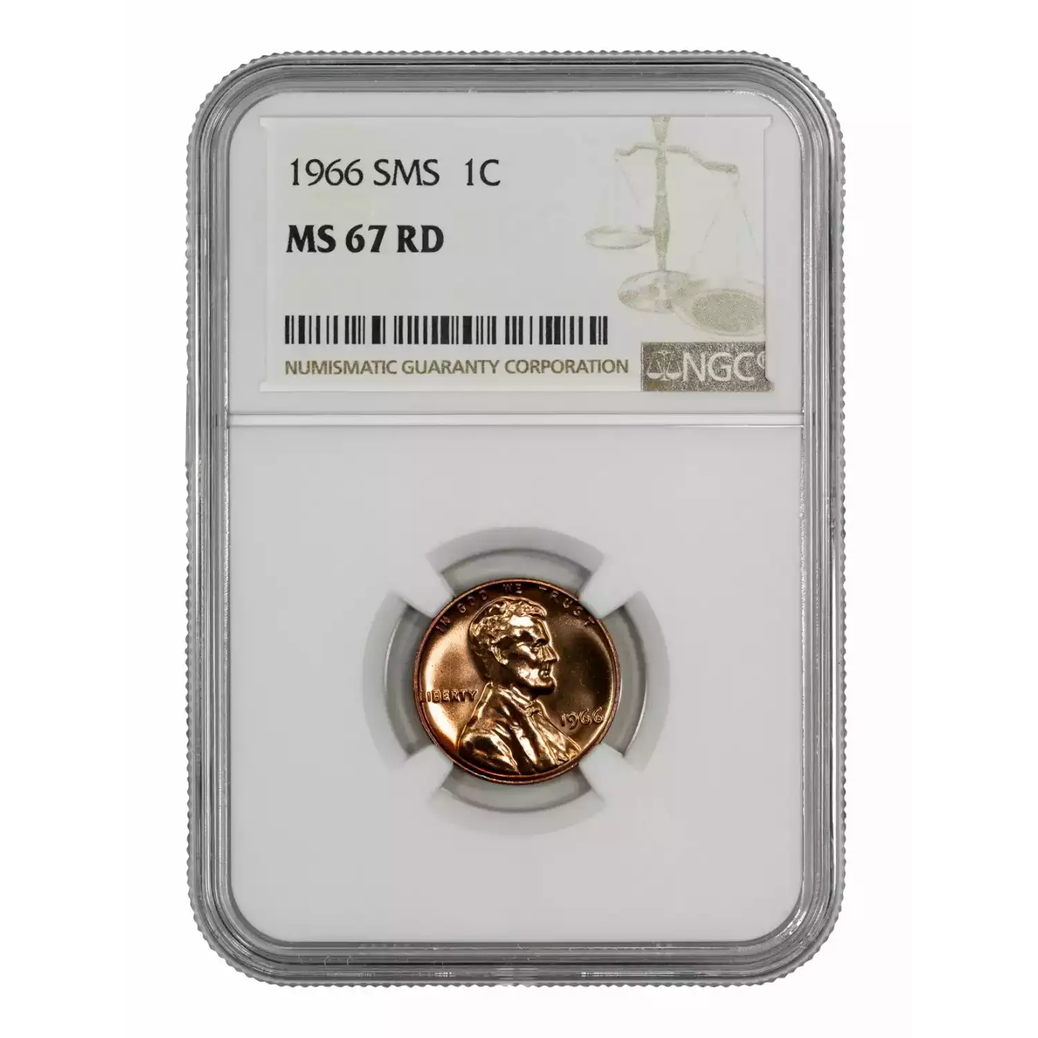 1966 SMS LINCOLN MEMORIAL CENT PENNY 1C NGC CERTIFIED MS 67 RD