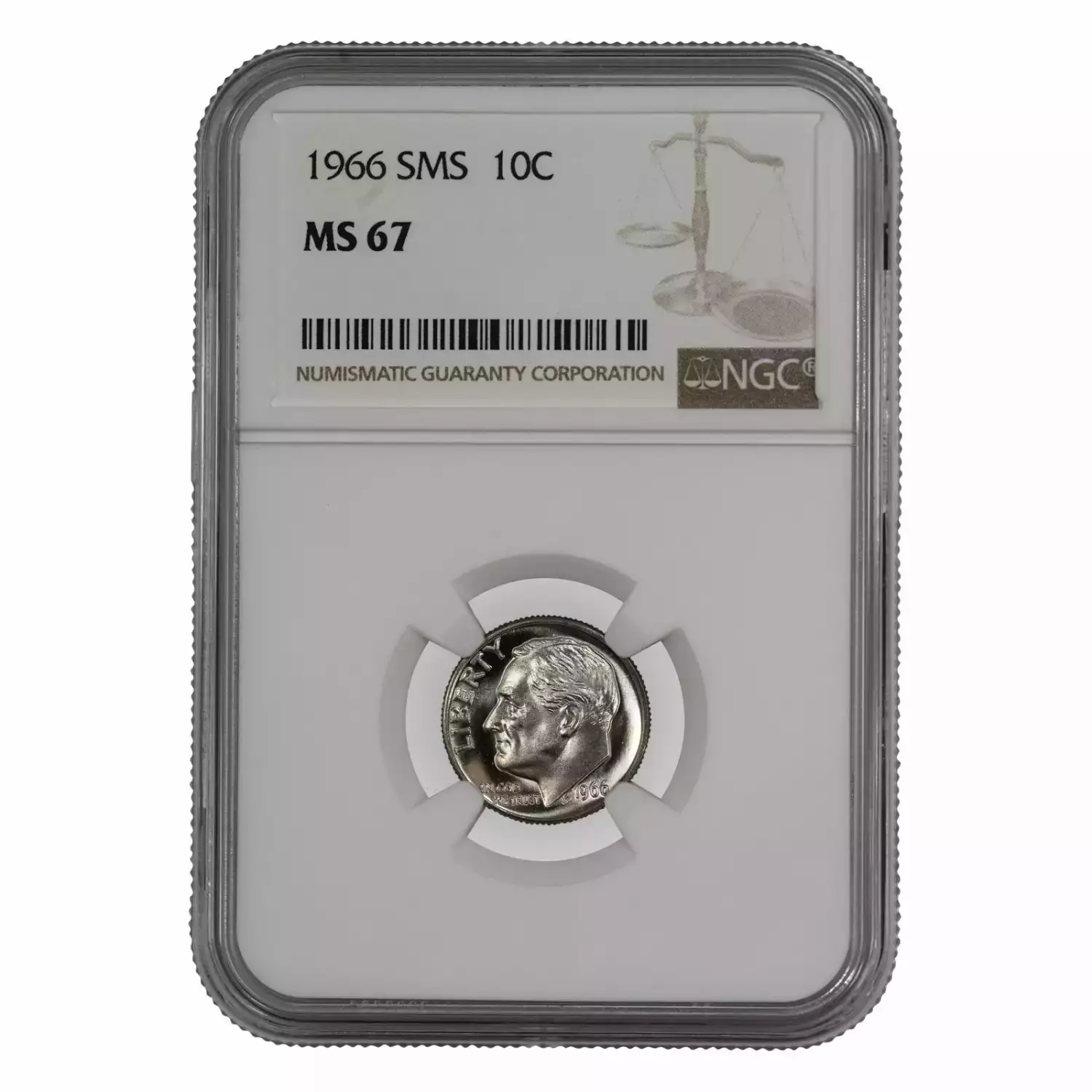 1966 SMS ROOSEVELT DIME 10C NGC CERTIFIED MS 67