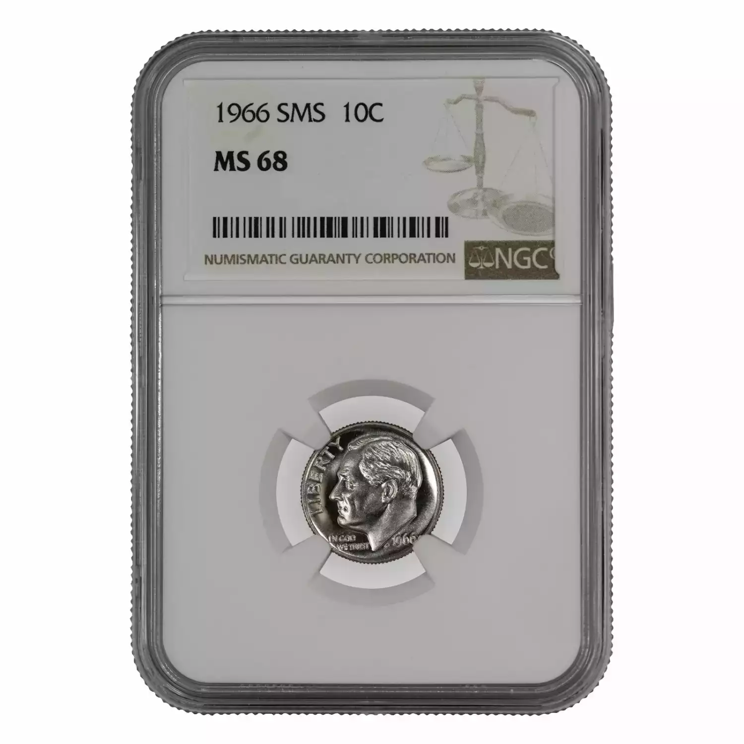 1966 SMS ROOSEVELT DIME 10C NGC CERTIFIED MS 68
