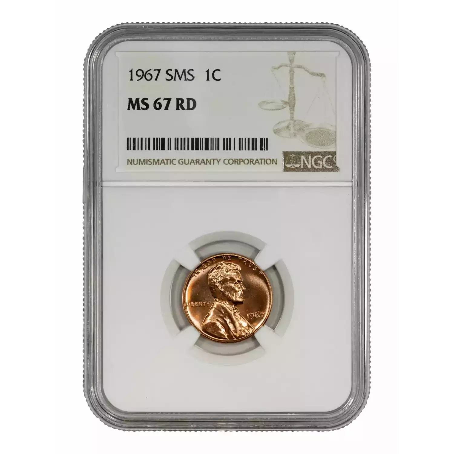 1967 SMS LINCOLN MEMORIAL CENT PENNY 1C NGC CERTIFIED MS 67 RD