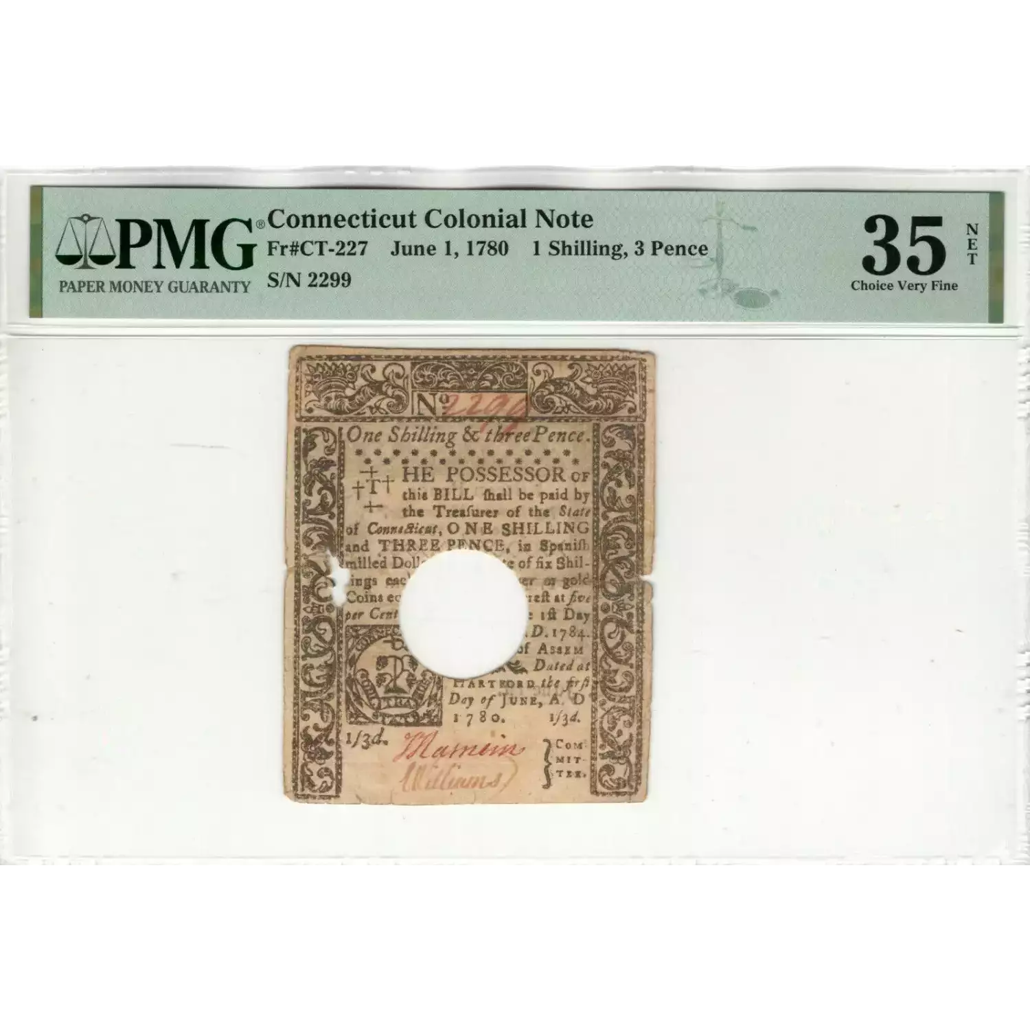 1s3d June 1, 1780  COLONIAL CURRENCY CT-227
