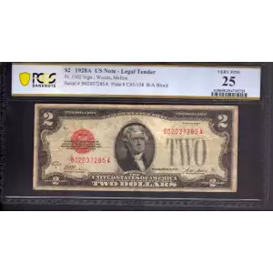 $2 1928-A red seal. Small Legal Tender Notes 1502