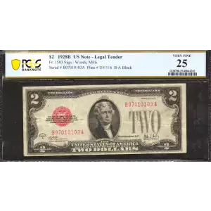 $2 1928-B red seal. Small Legal Tender Notes 1503