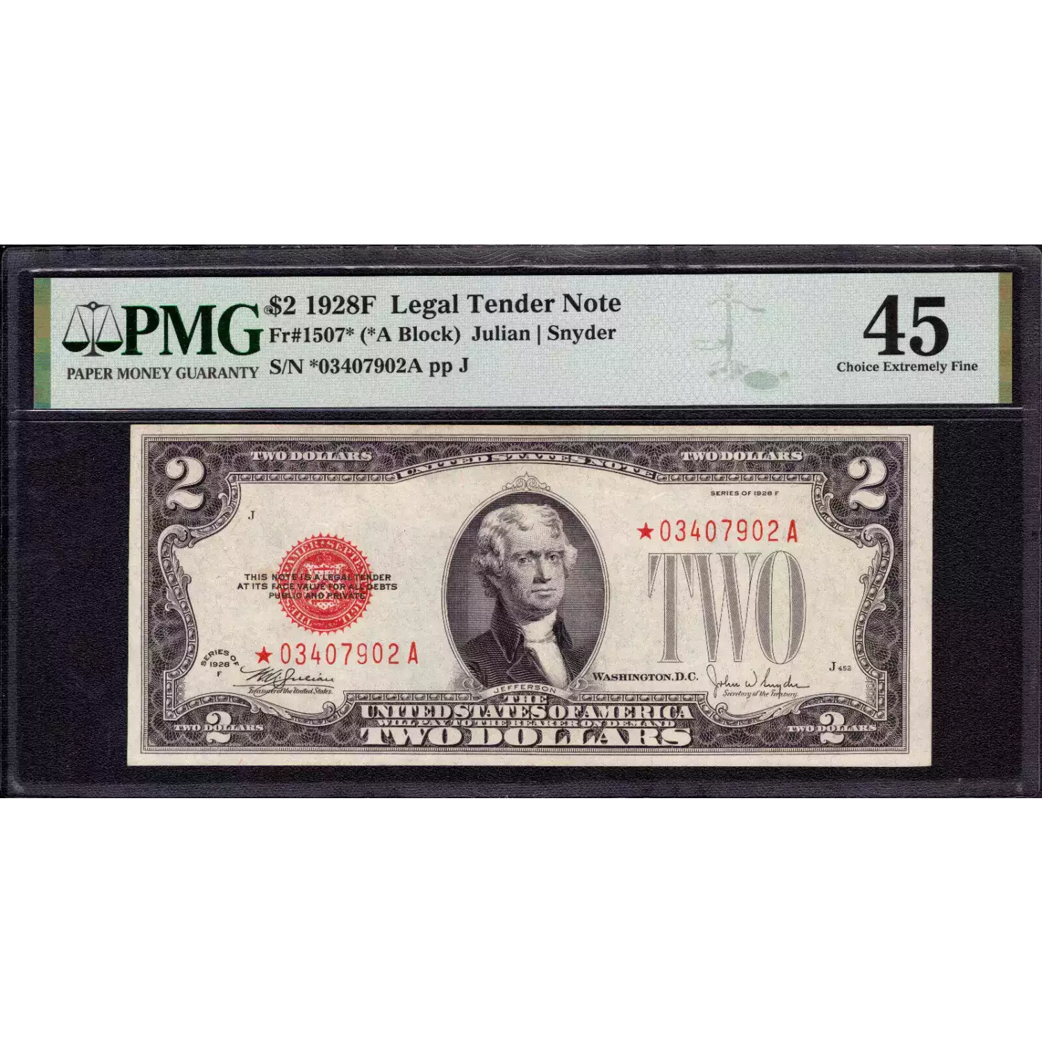 $2 1928-F red seal. Small Legal Tender Notes 1507*