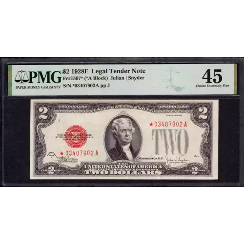 $2 1928-F red seal. Small Legal Tender Notes 1507*