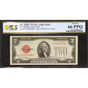 $2 1928-G red seal. Small Legal Tender Notes 1508