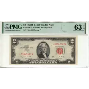$2 1953-B red seal. Small Legal Tender Notes 1511*