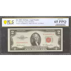 $2 1953 red seal. Small Legal Tender Notes 1509